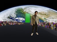 a man standing in front of a green screen